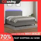 Box Spring Bed Queen Size 153x203 cm Dark Grey LED Mattress Fabric 5223
