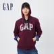 Gap 男女同款 Logo刷毛連帽外套 碳素軟磨系列-酒紅色(461135)