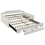 Familand Queen Daybed Trundle Bed Storage Drawer in Cream