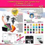 CHEMICA QUICKFLEX HEAT TRANSFER VINYL,12 SHEETS,12"x15",12 COLORS STARTER BUNDLE