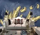 3D Golden Feather Wallpaper Wall Mural Removable Self-adhesive 578