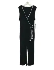 Tahari Sleeveless Black Jump Suit Faux Wrap Stretch Tie Black White Trim Sz 1X
