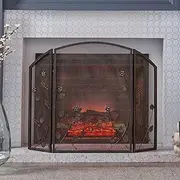 Red Copper Fireplace Mesh Screen - Folding 3-Panel Stove Curtain for Log Wood Burner/Flame Furnace, Living Room Fire Spark Guard (Color : Red Copper)