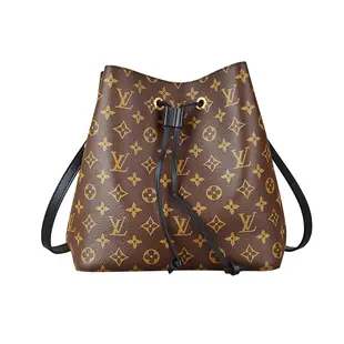 LV M44020 經典Monogram花紋NeoNoe系列牛皮鑲飾束口斜背水桶包(黑)