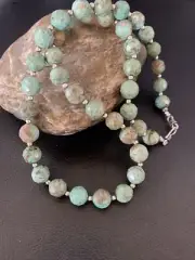 Green Turquoise Faceted Sterling Silver Beads Necklace 11737