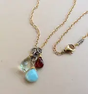 NEW SUNDANCE CHARM LARIMAR GARNET PRASOILITE GOLD PLATED ARTISAN NECKLACE