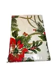 Christmas Tablecloth NEW Ivory Red Green Gold Poinsettia Oblong NOS