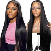 Flady 28 inch Straight HD Lace Front Wigs Human Hair Pre Plucked 180 Density 13x4 Glueless Bone Straight Human Hair Wigs For Black Women Transparent Lace Frontal Wig With Baby Hair