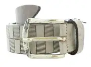 Pierre Cardin Distressed Beige Textured Classic Silver D-Ring Adjustable Belt