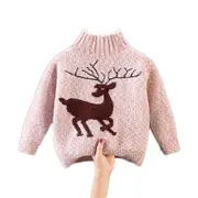 Nevenka Baby Boys Girls Sweater Reindeer Print Turtleneck Knitted Pullover-Pink