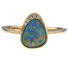 14Kt Yellow Gold Bezel Set Pearshape Opal Doublet With Diamonds Ring