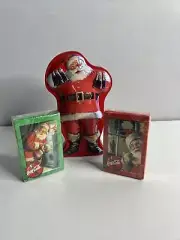 Coca Cola Collectible Santa Tin & 2 Sets of Playing Cards Christmas Coke