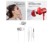 Earphones Aux Headphones with Microphone 3.5mm Wired for Smartphones Walkman white