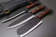 Custom Handmade Powder Coated Steel Fixed Blade 3-Three Pcs Chef kitchen Knife