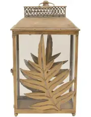 [Willow & Silk] Metal Leaf Lantern in Antique Gold