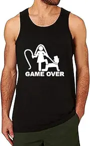 [Lyprerazy] Men's Engagement Wedding Workout Gym Funny Game Over Printed Tank Top