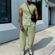 INCERUN Mens Two-piece Suits Trendy Sleeveless Double-breasted Suit Vest + Pants Casual Set Casual Sets Male Plus Size