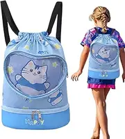 MWZBTG Children's Swimming Bag Waterproof Swimming Bag Backpack - Dry Wet Separated Lightweight Carnival Swimming Accessories with Drawstring for School Camping Sports Travel