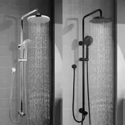 ACA 8" Round Shower Head Handheld Sliding Height Rail Diverter Set Chrome Black