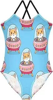 [RPLIFE] Cute Hamsters Spaceships Bathing Suit for Kids Girls, Summer Beach Bathing Suits Girls, 3-10
