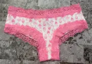 NWT VICTORIA'S SECRET WHITE PINK ICE CREAM SUNDAE FLORAL LACE CHEEKY PANTIES