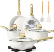 Gipp Pots and Pans Set Non Stick - 14 Pcs White Granite Kitchen Cookware Sets No