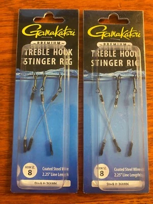 2- NEW Gamakatsu Treble Hook Stinger Rigs-3-Rigs per pack - 364406-#8