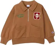 [Champion] CK-A012 Kids' Sweatshirt, Long Sleeve, 100% Cotton, Fleece Lined, Loose Fit, Graphic Print, Half Zip Sweatshirt, Boys, Casual