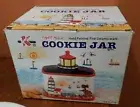 New matching ceramic lighthouse cookie jar, bread box & 3 piece canister set