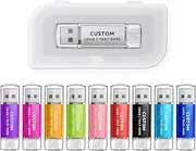 Custom OTG USB Flash Drive, 50 Pack Personalized Thumb Drive Dual USB Memory Stick Pen Drive, Ideal for Corporate Gifts, Business Events and Promotional Giveaways (128 GB,with Plastic Box)