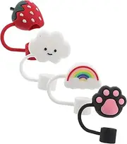 ifundom 4pcs Cute Cartoon Silicone Straw Covers Rainbow Water Bottle Straw Tips Fun Drinking Accessory for Tumbler and Grime Protection Easy to Carry