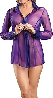 [Generic] Womens Sexy Lacetulle Lingerie See Through Cover Up Babydoll Sleepwear Teddy Perspective Soft Sleep Nightgown