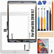 for iPad 6th Gen 2018 Screen Replacement - for iPad 6th 2018 9.7 Touchscreen Screen A1893 A1954 Touch Screen Digitizer Glass Panneau Sensor Full Repair Kits (with Home Buttone) (White)