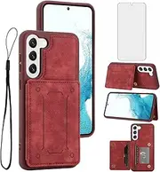 Phone Case for Samsung Galaxy S23 5G Wallet Cover with Tempered Glass Screen Protector and Slim Credit Card Holder Stand Magnetic Cell Accessories S 23 23S GS23 G5 SM-S911U 6.1 inch Women Men Boys Red