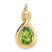 14K Yellow Gold Pear Peridot and Real Diamond Pendant
