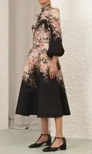 NWT $ 995 Zimmermann Illustration Long Sleeve Button Front Midi Dress SIZE US 6