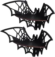 Rustic Wooden Floating Shelves Spider Web Design 2pcs Wall-Mounted Shelves Candle Holder Ventilated Storage for Living Room Corner