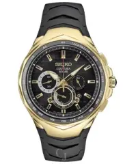 Seiko Coutura Solar Powered Chrono 45.5mm Black Dial Silicone Band Watch SSC810