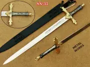 Handmade King Arthur Excalibur Sword Replica With Crown Head & Leather Sheath