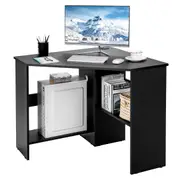 Costway Corner Desk Triangle Computer Writing Table Home Office Desk Storage Shelf Work Study Workstation Black
