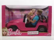 Barbie Beach Cruiser Car Pink Jeep Vehicle with KEN & BARBIE Dolls Playset #FB