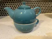 Le Creuset Tea for One (Teapot Cup & Lid) 3PC Set, Turquoise CARIBBEAN