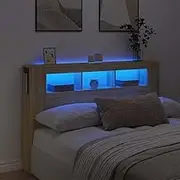 Bed Headboard LED, Beds Head Frame LED Headboard Sonoma Oak 160x18.5x103.5 cm Engineered Wood