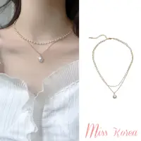 在飛比找momo購物網優惠-【MISS KOREA】韓國設計柔美復古雙層疊加珍珠鎖骨鍊(