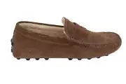 Tods Mens Sherpa Lined Leather Loafers in Brown