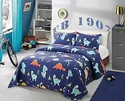 MK Collection Bedspread Set Kids Teens Navy Dino Orange Palm Tree Dinosaur Bedspread Set New (Twin)