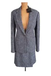 NWT ST. JOHN Knits Black Blue Texture Tweed Jacket Blazer Skirt Suit sz 12 $2190