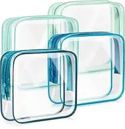 [Gemice] TSA Approved Toiletry Bag, 4 Pack Cosmetic Bag Clear Toiletry Bag Quark Size, Travel Essentials Water Repellent Travel Makeup Bags for Women Men, Carry on Airport Airline Compliant Bag (Blue)