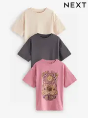 Pink/Cream/Charcoal Oversized Sequin Celestial T-Shirts 3 Pack (3-16yrs) (N94119) | $35 - $48