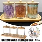 3pcs/set Cotton Swab Holder with Vanity Tray, Clear Apothecary Jar Wood Lids AU